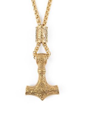 跨境欧美男士北欧维京雷神锤吊坠项链金色项链嘻哈男士饰品批发