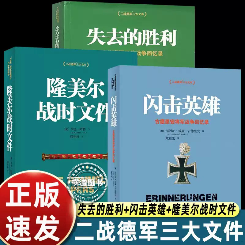 全套3册闪击英雄+失去的胜利+隆美尔战时文件二战德军三大文件 德军视角下亲历回顾珍贵反思 套装历史战争回忆录小说书籍