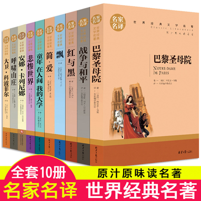 世界十大名著全套10册 简爱书籍正版包邮原著文学 巴黎圣母院 红与黑书原版 悲惨世界雨果 飘 战争与和平呼啸山庄高中经典小说畅销