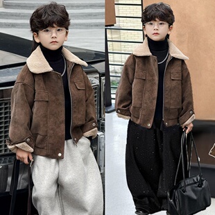 小童加绒麂皮绒外套2025新款冬男童韩范痞帅儿童冬装今年流行爆款