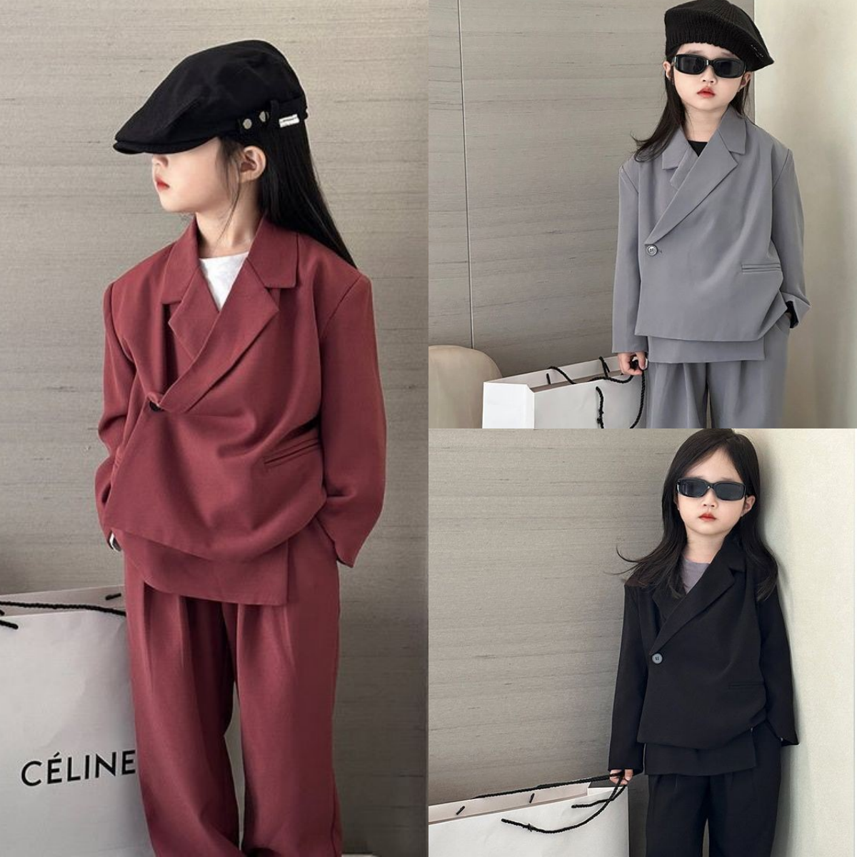 女童礼服高端轻奢小众女孩赫本风红色西装童模走秀演出服2025新款