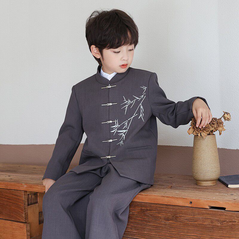 男童小少爷西装套装儿童中山装新中式中国风演讲比赛服装男孩表演