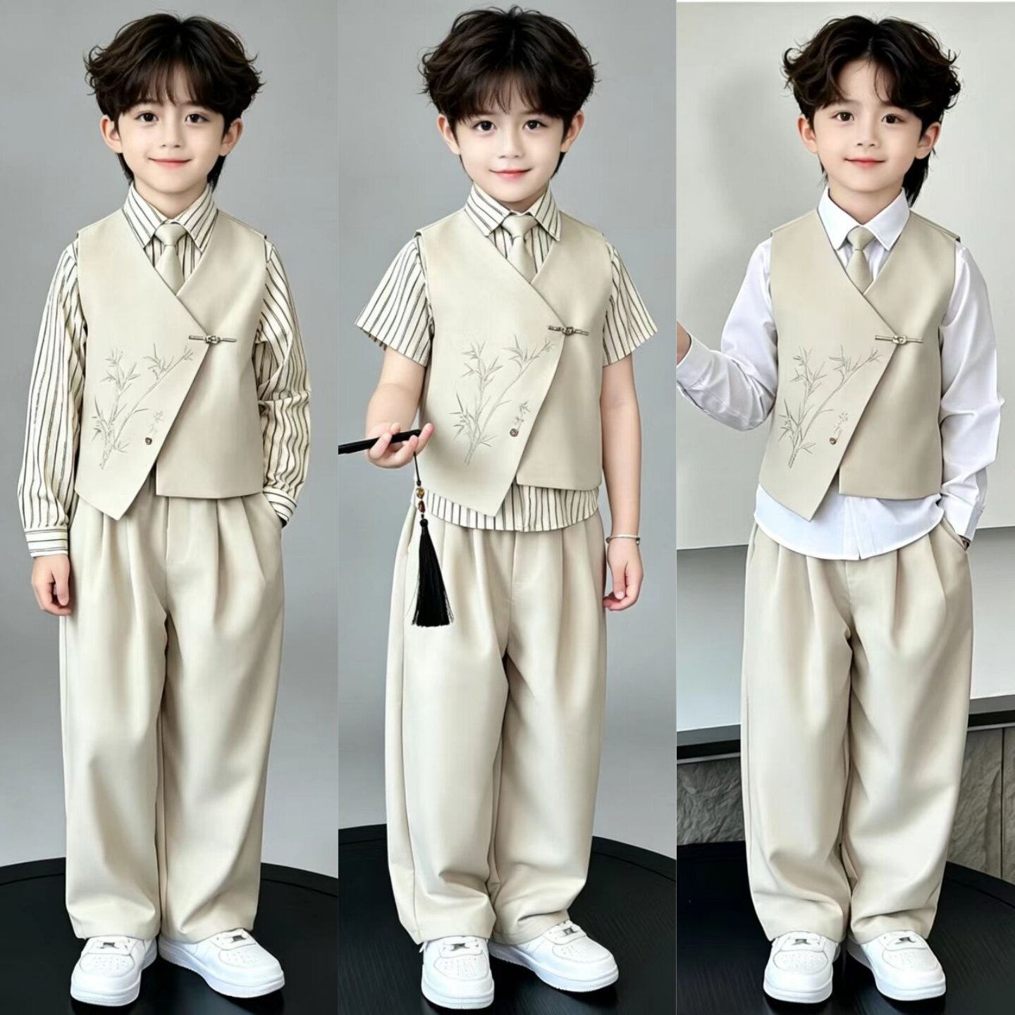 儿童西装礼服中山装男童主持人国风服装西服套装男孩参加婚礼衣服