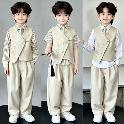 儿童西装礼服中山装男童主持人国风服装西服套装男孩参加婚礼衣服