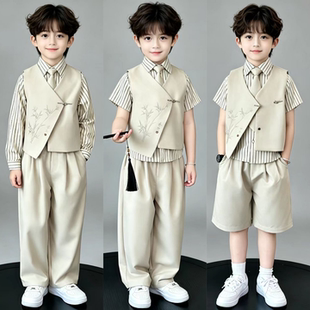 儿童西装礼服中山装男童小主持人国风演讲服装西服套装男孩衣服夏