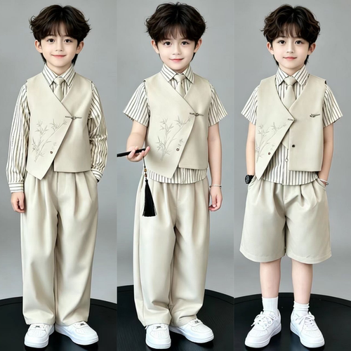 儿童西装礼服中山装男童小主持人国风演讲服装西服套装男孩衣服夏