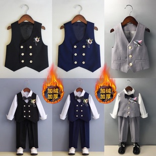 男孩英伦 花童婚礼礼服套装 儿童西装 马甲男童帅气加绒加厚西服套装