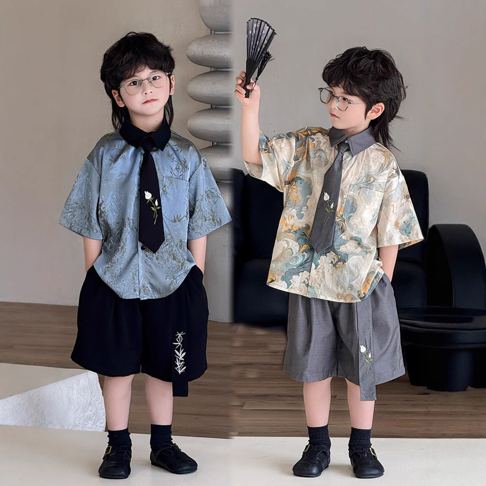 男生帅气礼服儿童小主持人服装男孩套装幼儿园毕业西装夏季演出服