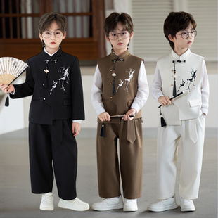 男童国风马甲礼服男孩演讲比赛儿童中山装西装小主持人西服演出服