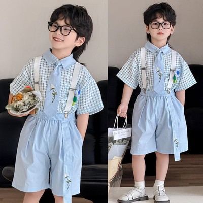 幼儿园毕业典礼礼服男童主持人演出服儿童背带裤礼服套装服装夏季