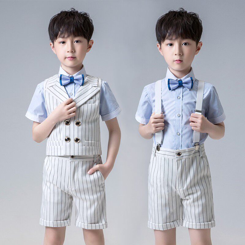 儿童小学生少儿主持人礼服男童钢琴演出服小男孩演讲比赛服装夏天
