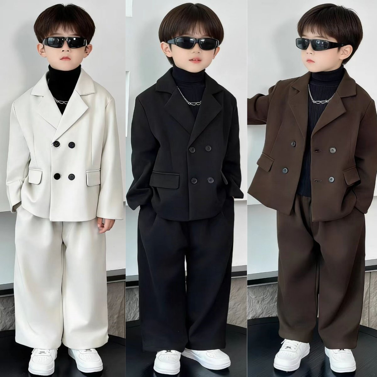 男童西装套装潮帅气时髦冬加厚毛呢痞帅儿童休闲西服男孩生日礼服