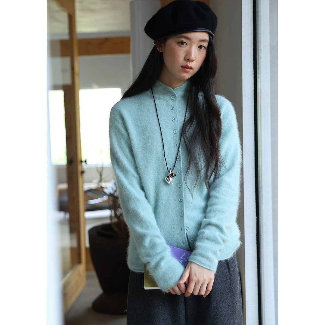 【10/7 20:00新品】羊绒拉毛绒感立领毛衣开衫女软糯毛绒针织衫冬