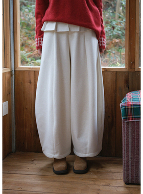 【01/04 00:00新品】叠穿花边阔腿裤灰色卫裤女加绒保暖休闲裤冬