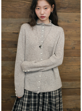 BLUEerror 牦牛绒多纽扣立领内搭针织开衫女保暖法式慵懒毛衣冬季