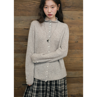 慵懒毛衣冬季 女保暖法式 牦牛绒多纽扣立领内搭针织开衫 BLUEerror