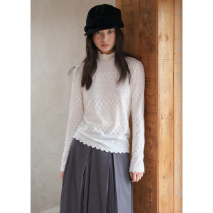 女叠穿内搭显瘦长袖 蕾丝高领花边白色打底衫 T恤春 修身 BLUEerror