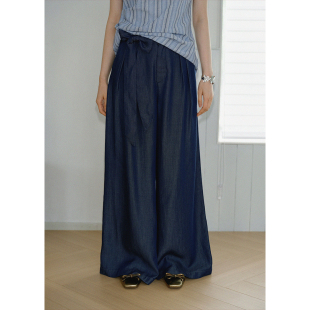 垂感裤 BLUEerror 夏季 女宽松轻薄长裤 子 慵懒莱赛尔飘带阔腿牛仔裤