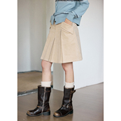 短款 BLUEerror 高腰纯棉灯芯绒百褶半身裙女法式 a字裙秋冬裙子