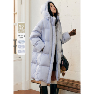 羽绒服女宽松加厚保暖外套冬季 BLUEerror 高充绒量连帽蓝色长款