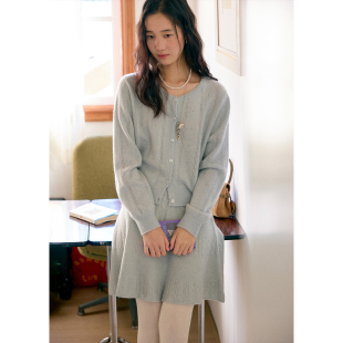 女慵懒气质针织衫 毛衣开衫 秋冬 全羊毛保暖花边绞花短款 BLUEerror