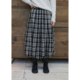 羊毛裙子冬季 BLUEerror 黑白格子花苞裙毛呢半身裙女加厚保暖长款