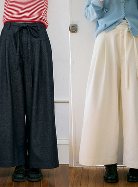 BLUEerror 慵懒高腰系带白色九分牛仔裤女法式松弛阔腿裤秋季裤子