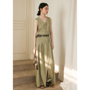 开叉连衣裙夏季 牛仔背心裙女宽松长款 纯棉v领显瘦无袖 BLUEerror