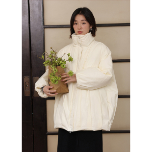 BLUEerror 纸感加厚保暖立领白色轻薄羽绒服女鸭绒宽松外套冬季