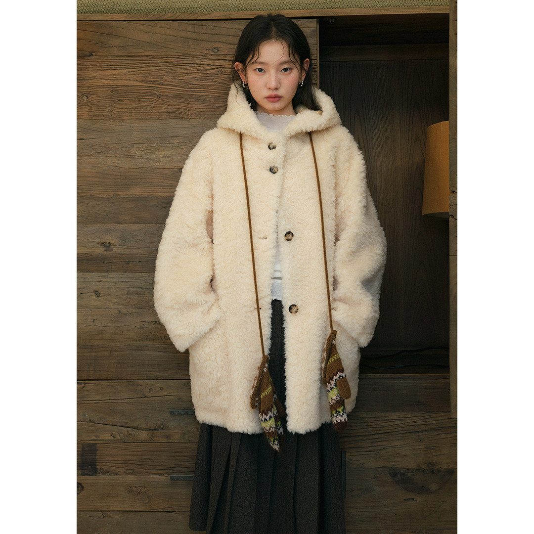 羊羔毛连帽中长款毛绒皮草