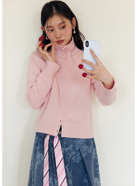 BLUEerror 全羊毛亲肤修身高领针织开衫女慵懒保暖毛衣秋冬打底衫