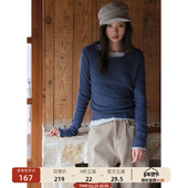 早春 镂空圆领花边打底衫 修身 针织衫 00新品 女内搭短款