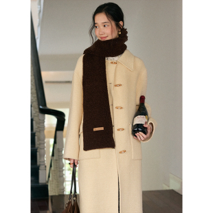 BLUEerror 毛呢外套女圈圈羊毛呢子大衣秋冬 羊驼毛翻领牛角扣长款