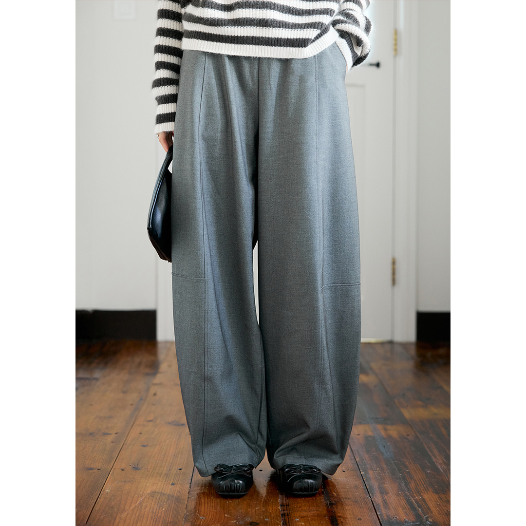 宽松慵懒弯刀裤灰色西装裤