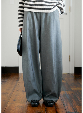 BLUEerror 宽松慵懒弯刀裤灰色西装裤女松弛感阔腿长裤冬季裤子