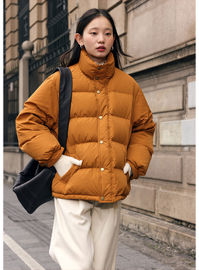 BLUEerror  高充绒量加厚黑色立领羽绒服女宽松保暖鸭绒外套冬季