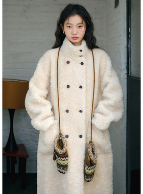 BLUEerror 羊羔毛立领毛绒保暖长款皮草女全羊毛外套皮毛一体冬季