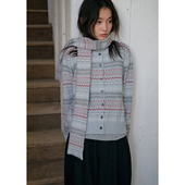 冬季 BLUEerror 女保暖慵懒针织衫 毛衣开衫 带围巾圣诞费尔岛短款