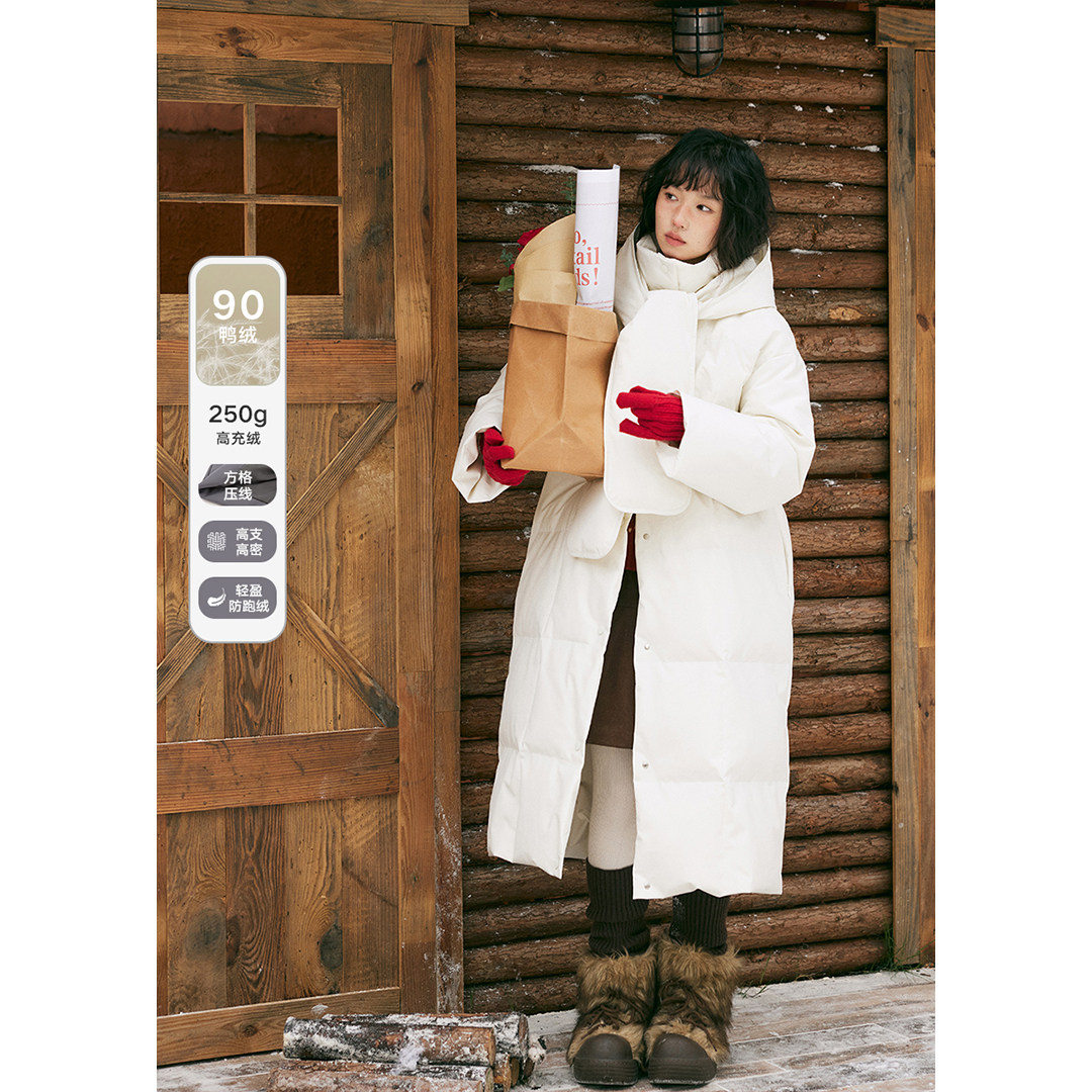 高充绒量连帽围巾款立领羽绒服