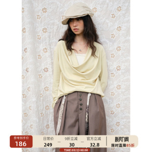 莱赛尔假两件荡领长袖 00新品 t恤女慵懒垂感上衣春季