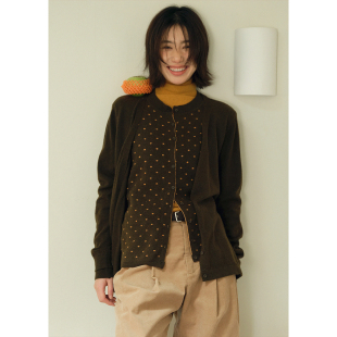 冬季 BLUEerror 慵懒针织衫 女宽松法式 波点假两件保暖圆领毛衣开衫