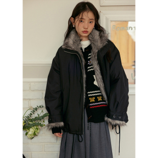 BLUEerror 三合一防水双面穿毛绒环保皮草女加厚缎光感派克服冬季