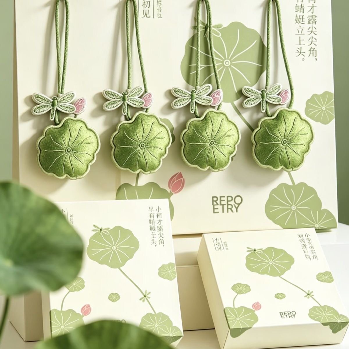 赋刻荷叶香囊车载香包挂件衣柜汽车挂件香薰香挂节日伴手礼物