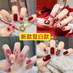 假指甲盖可拆卸穿戴式防水美甲亮片成品指甲贴片长款短款圆头学生