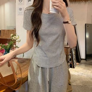 鱼骨线显瘦上衣 夏季 纯棉舒适短袖 t恤女ins别致设计感小众新款 修身