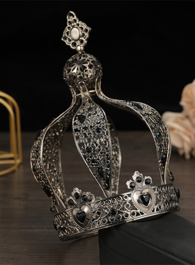 网红蛋糕装饰复古水晶城堡皇冠黑色金色白色女王皇冠摆件插件