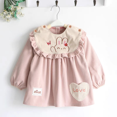 女宝宝罩衣洋气冬防脏围兜可爱公主围裙儿童反穿衣防水婴儿吃饭衣