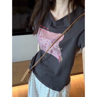 此外 圆领爱心印花T恤女2026夏季新款宽松短款短袖上衣松弛感百搭