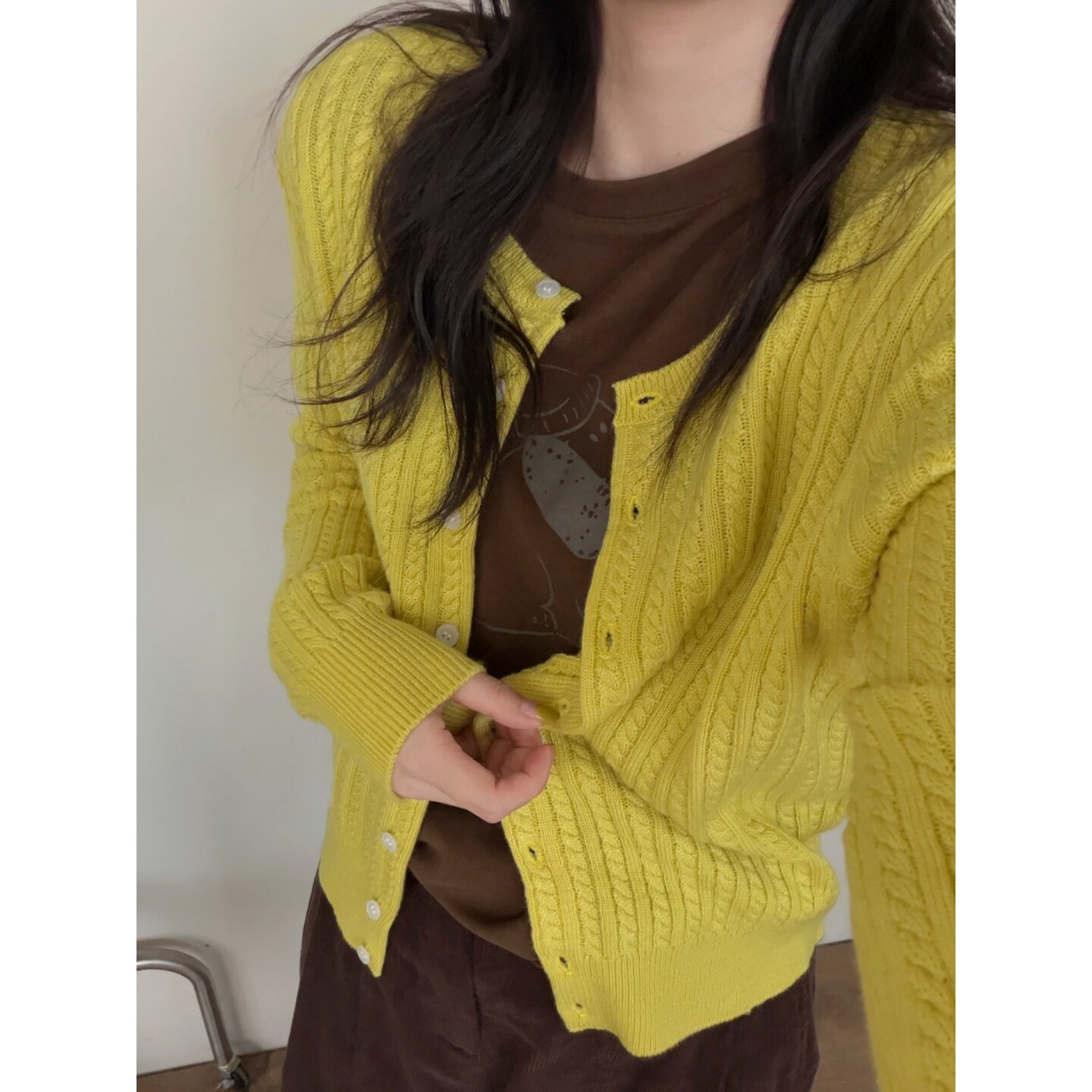 麻花针织开衫简约休闲糖果色休闲风长袖扣子毛衣秋季女装外搭开衫图片
