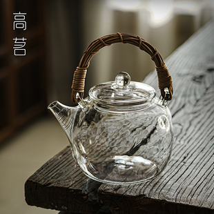 锤纹复古藤编壶家用烧水煮茶壶加厚耐高温玻璃提梁壶高颜值茶水壶